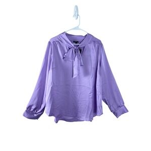 Torrid Women's 1X Purple Studio Bubble Satin‎ Bow Tie Babydoll Blouse Top NWT